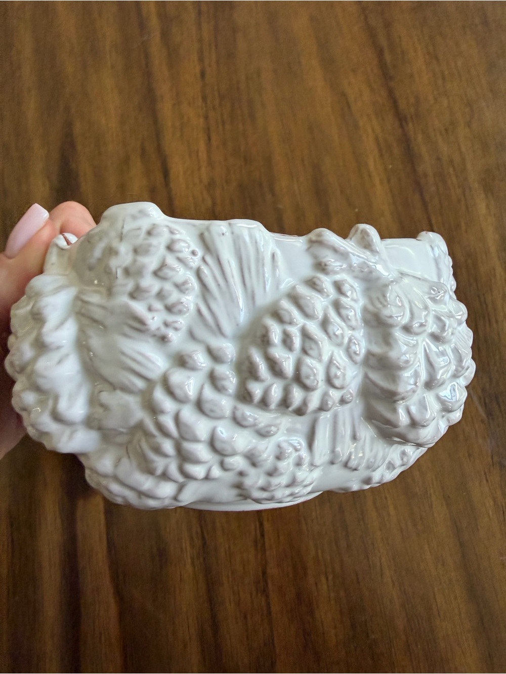 Mud Pie White Ceramic Pinecone Bowl